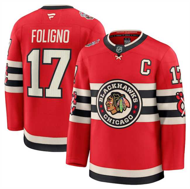 Mens Chicago Blackhawks #17 Nick Foligno Red 2024-25 Winter Classic Stitched Hockey Jersey Dzhi->chicago blackhawks->NHL Jersey